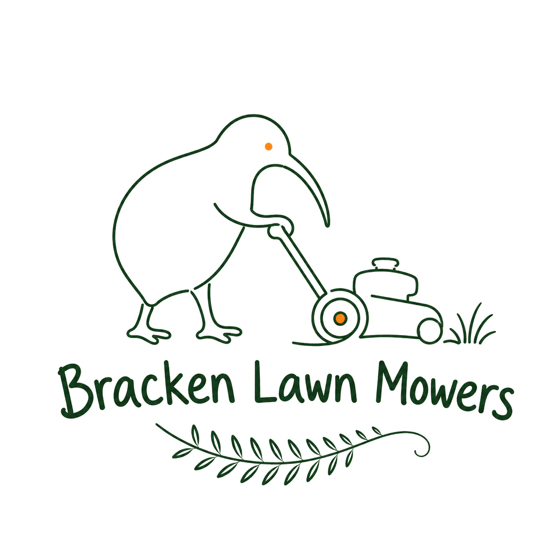 Illustration of a kiwi bird pushing a lawn mower